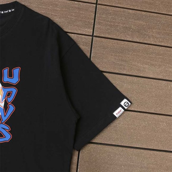 AAPE Monkey Head Wave Print Logo T-Shirt - Black Short Sleeve - Picture 8 of 13